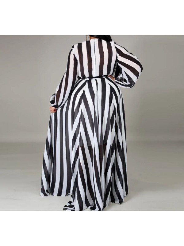 Vestito Donna Lungo a Righe Taglie Grandi Woman Oversize Maxi Dress OS120013B- f5